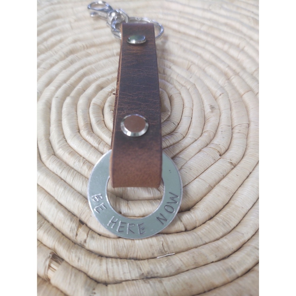 "MOON CHILD" Leather Keychain Key Fob Hooks on Belt Loop Hand Stamped Message - Picture 10 of 10